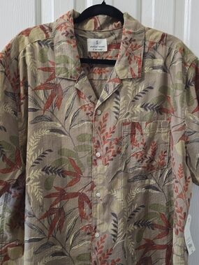 MUTUAL WEAVE BRAND MEN'S GREEN TROPICAL SHORT SLEEVES FRONT BUTTON SHIRT SIZE XL